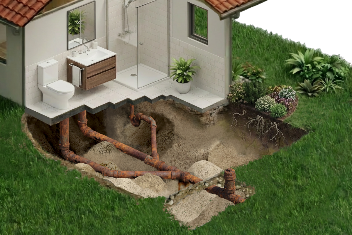 Cast iron drain before replacement